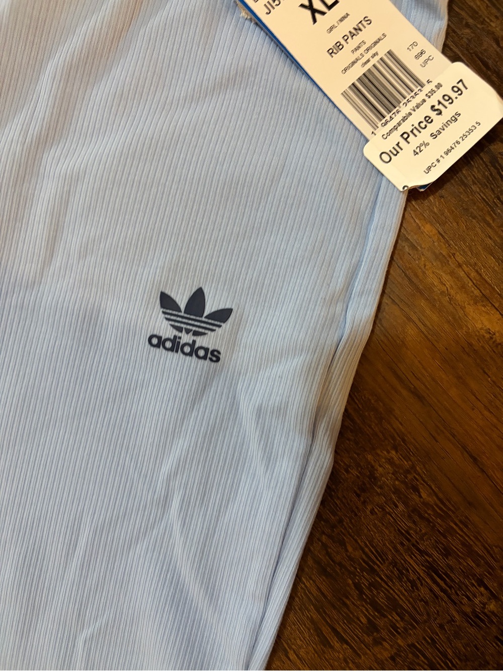 adidas Light Blue Ribbed Pants - Picture 3 of 4